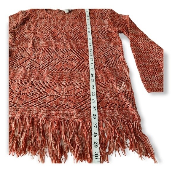 Fringe Sweater Loose Knit Rust Orange & Tan Size XL - Picture 4 of 6